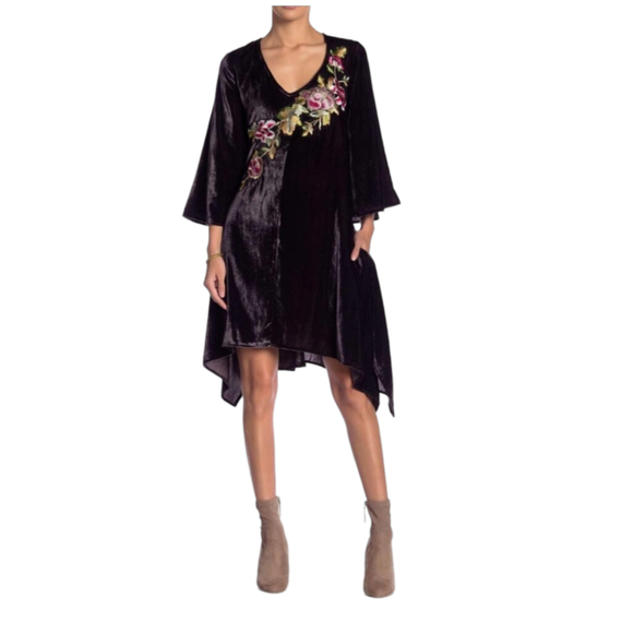 Aratta Silent Journey Purple Crushed Velvet Bell Sleeve Dress Size Small - Picture 2 of 10
